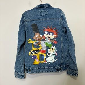 Members Only Blue Jean Jacket with Cartoon Design